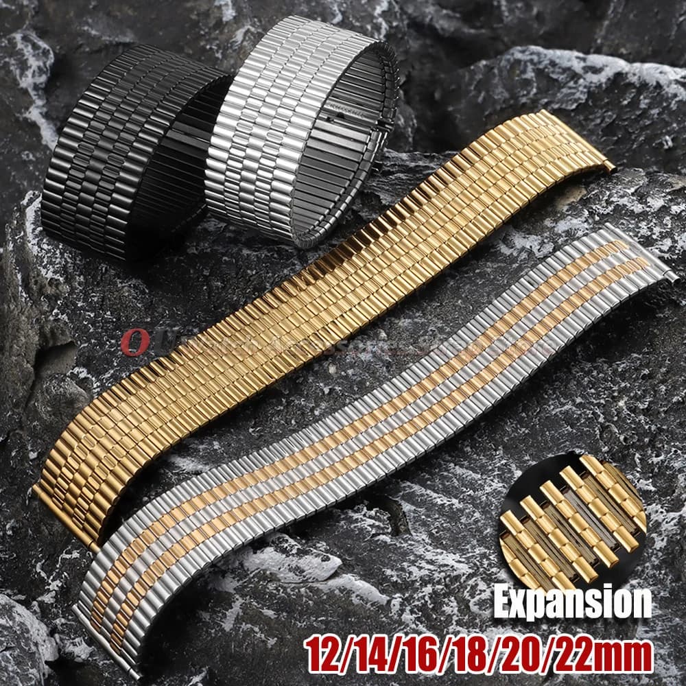12mm 14mm 16mm 18mm 20mm 22mm Stainless Steel Elastic Watch Band for Seiko Men Women Bracelet Silver Gold Metal Expansion Straps