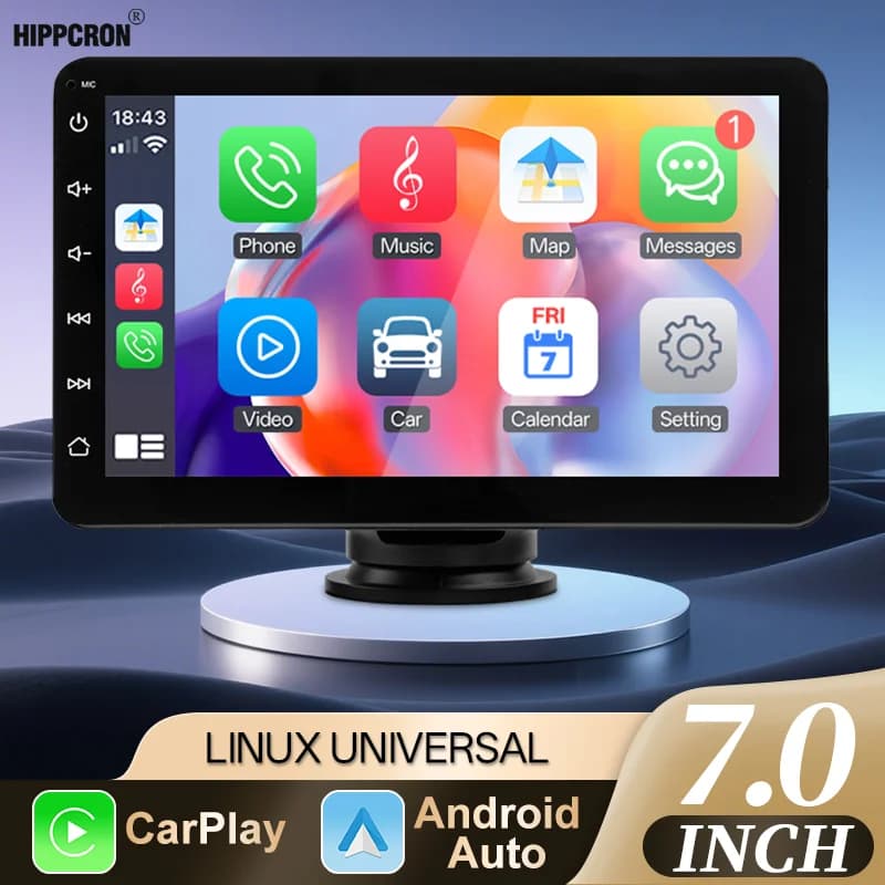 Hippcron 7 pollici Wireless Carplay Android Auto Radio Stereo Multimediale Video Lettore per auto Mp5 Touch Screen IPS con AUX USB BT