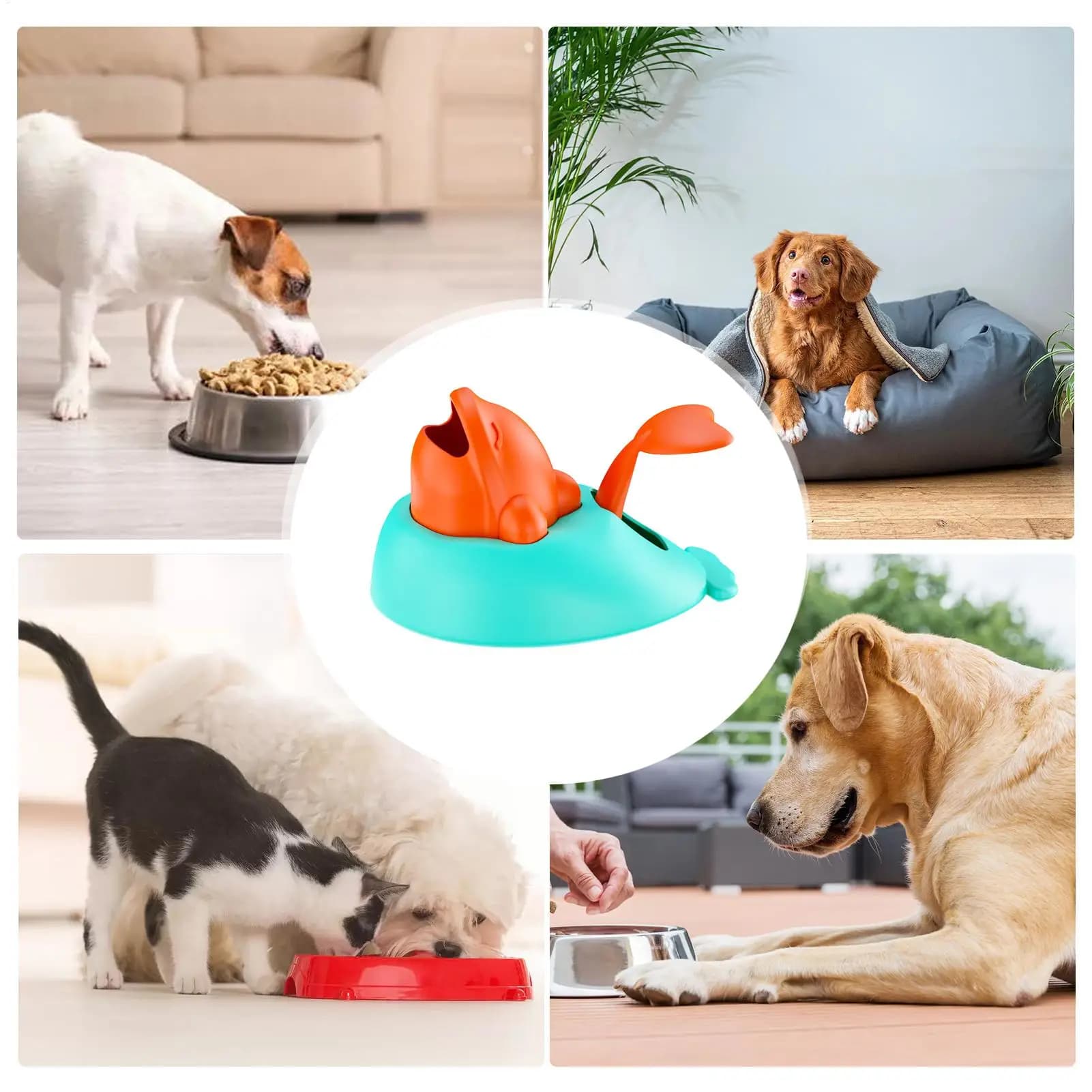Dispenser di crocchette a forma di balena, porta cibo, giocattolo per animali domestici, per l'arricchimento del gatto, addestramento del cucciolo, riduce il gonfiore e favorisce il benessere mentale