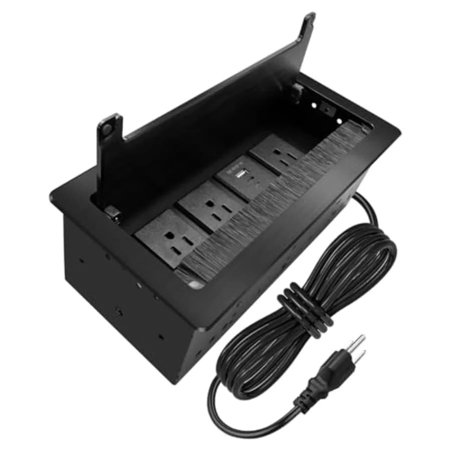 Power socket hub conference table with 3 AC sockets and quick charging USB Power cord 9.8 feet Integrated sockets Heavy-Duty De