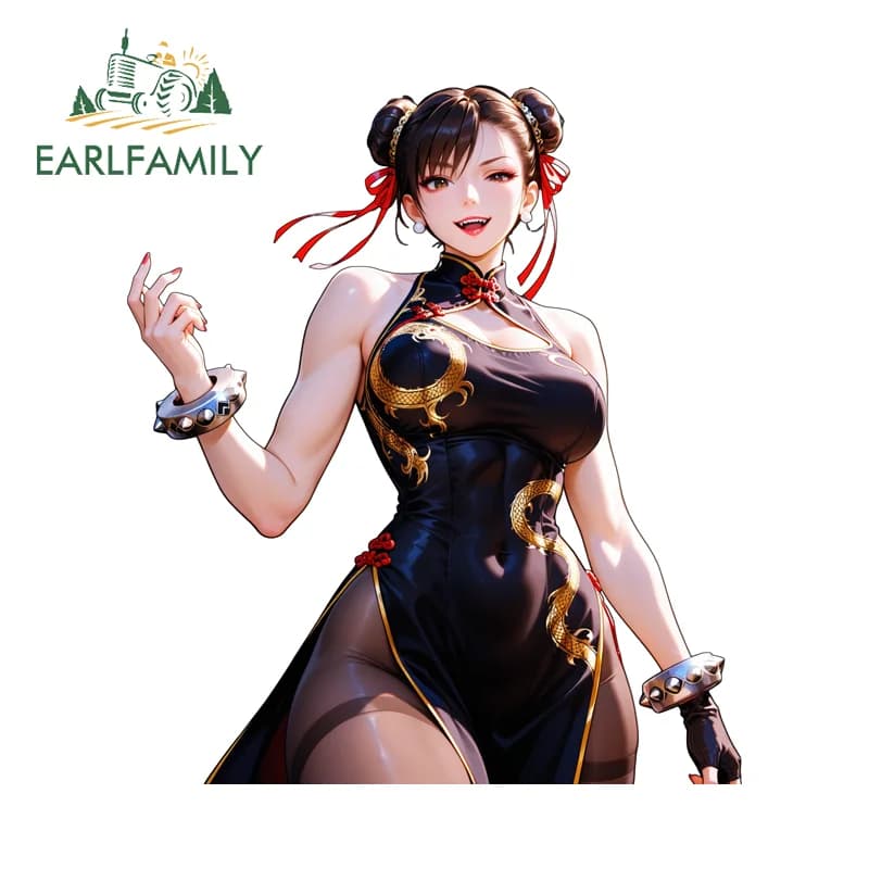 EARLFAMILY Adesivi per Auto Stile Tatuaggio Chun Li, Design Graffiti Fai-da-Te, Decalcomania per Styling Auto, Adatto per Ogni Tipo di Graffiti Auto