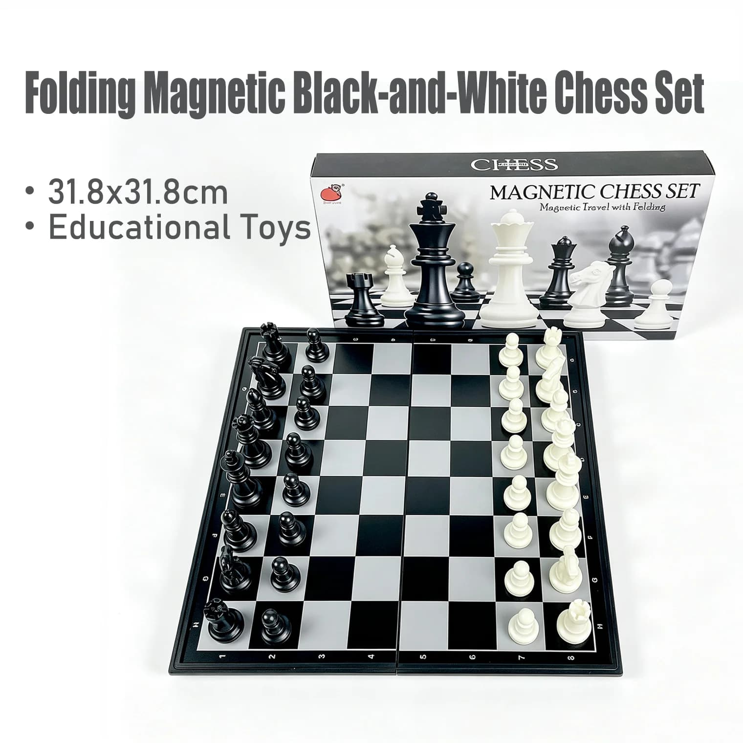 31.8x31.8cm Folding Magnetic Chess Set Black White Board Game Educational Puzzle Toy Gift for Kids Adults
