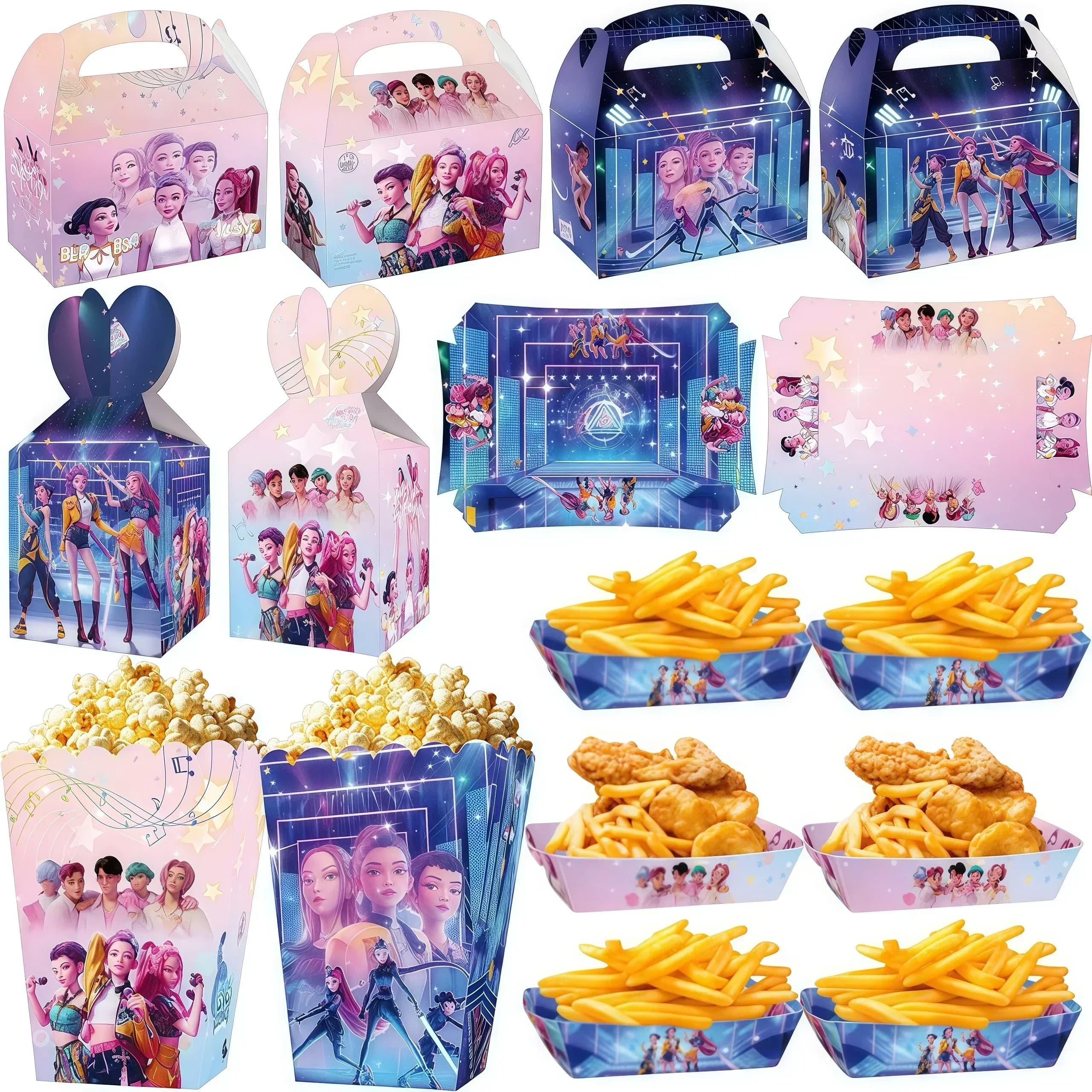 Popular Items Set for Theme Cartoons, Souls and Music Kpop, Boxes and Trays for Candy, Popcorn and Chips, Gift Packs for Children's Birthdays