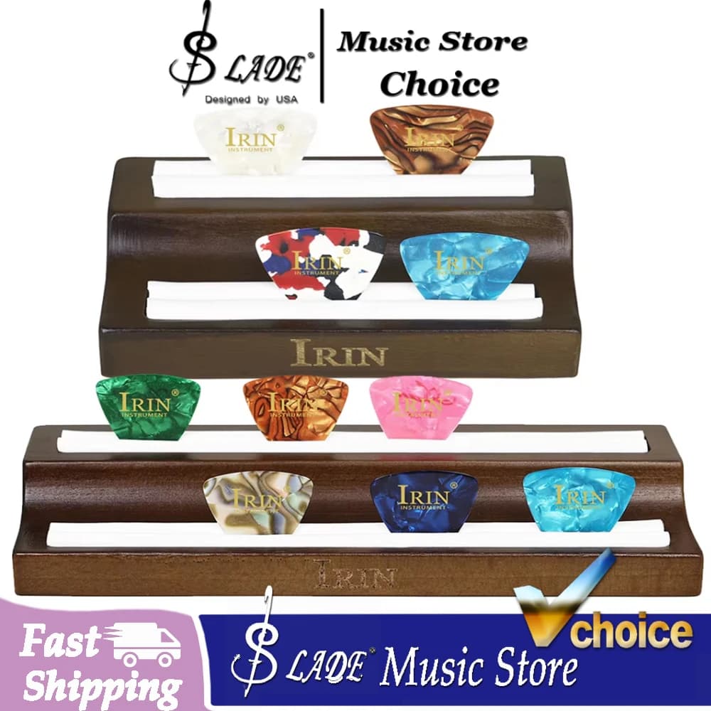 Wooden Guitar Pick Box Solid Wood Pick Holder Case Double Row Silicone Slots Mahogany Color for Guitar Picks Storage Organizer