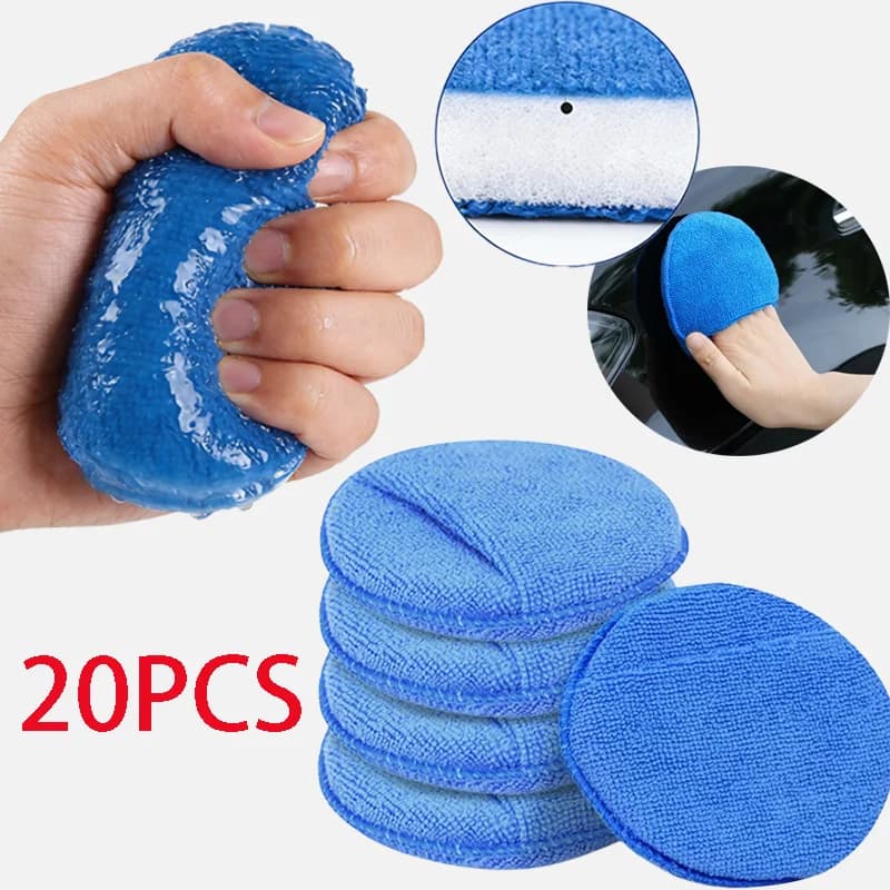 1/20 Pezzi Tamponi Applicatori Morbidi in Microfibra per Auto, Spugna Circolare in Schiuma per Rimozione Cera e Lucidatura, Strumento per Lavaggio Auto
