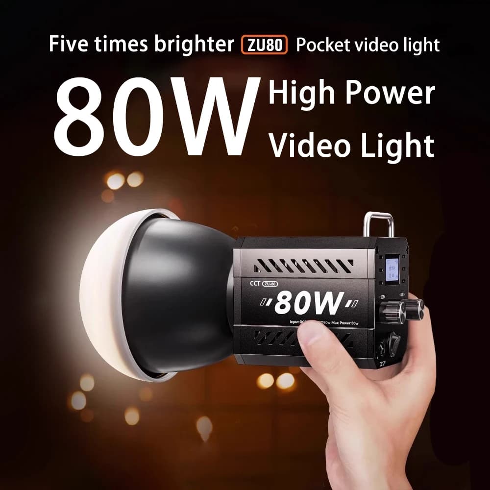 Light Video LED COB ZU80 80W, Lighting for Bicolor Photography 2500K-8500K, CRI 95+, Professional Studio Lamp with Diffuser