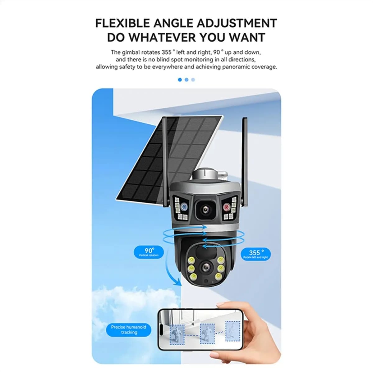 Telecamera IP Dome OKgood 6MP V380Pro a Doppia Lente con Alimentazione Solare, Wi-Fi, Visione Notturna a Colori, Rilevamento Umanoide AI, Sicurezza Domestica, Monitoraggio Bambini