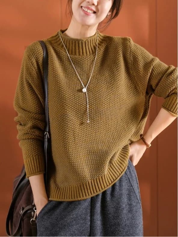 Maglione da donna a collo alto in maglia, con motivo a righe verticali 3D effetto ago di pino, modello ampio