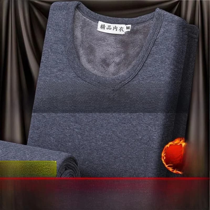 Thickened Fleece Men's Sleepwear Self-Heating Warm Home Clothes Set Large Size Winter Thermal Underwear Pants And Suit