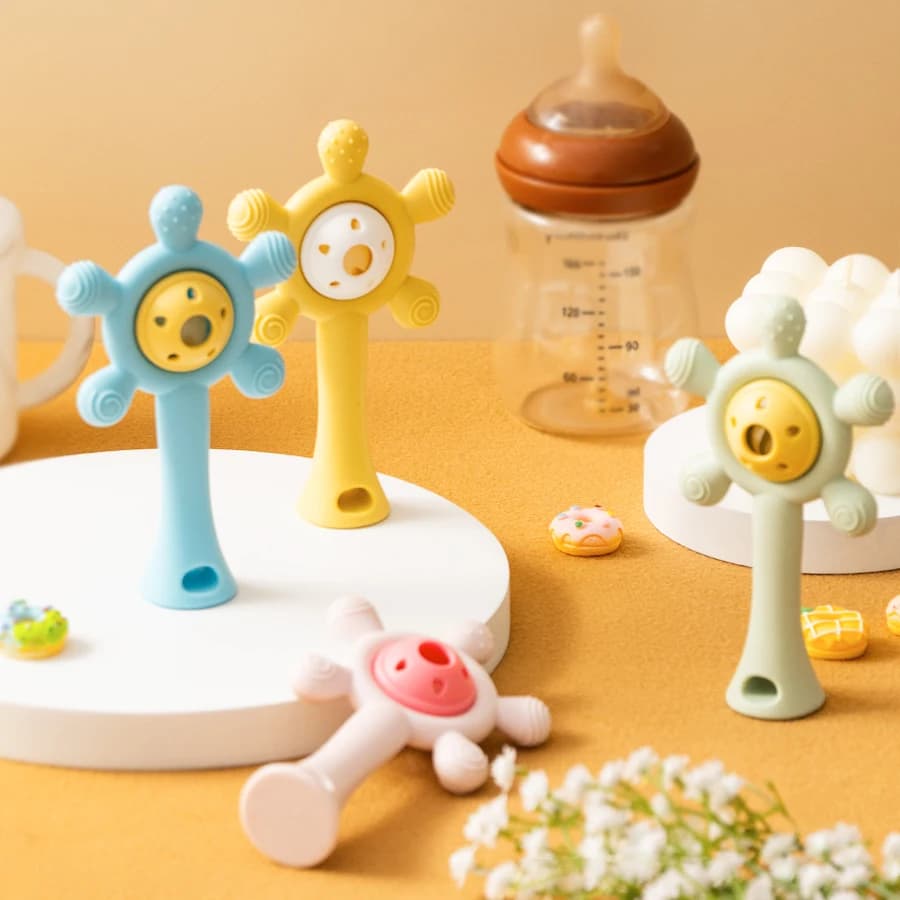 Colore Bambini Silicone Massaggiagengive Giocattolo Sonaglio per bambini Giocattolo Anello per dentizione Giocattoli sensoriali per i più piccoli Dentizione Giocattolo da masticare Accessori per bambini