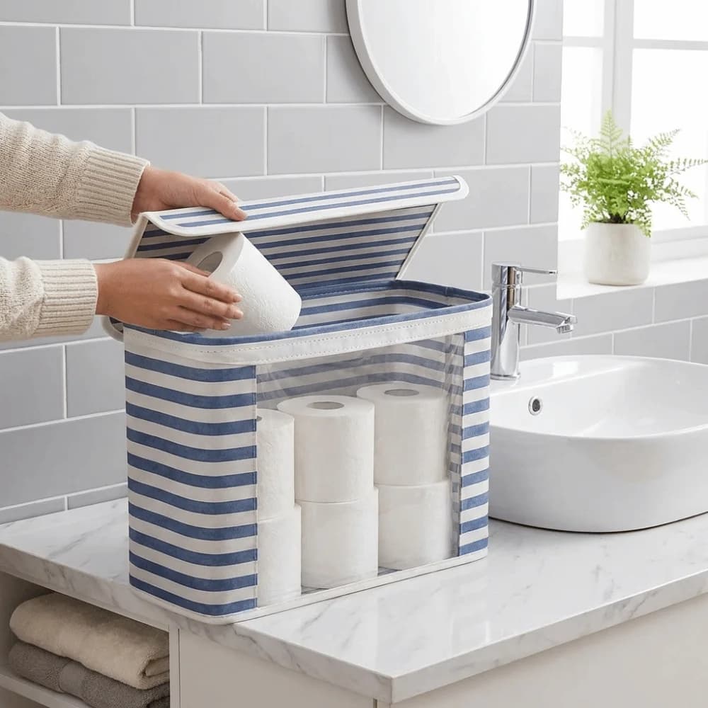 Large Capacity Toilet Paper Storage Box Clear Window Folding Toilet Paper Holder with Flip Lid Bathroom Organizer Home