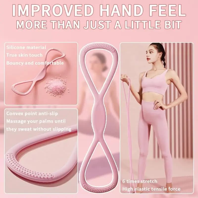Fascia di resistenza rosa a forma di 8, fasce di resistenza a forma di 8 per donne e uomini, fascia di resistenza per allenamento, maniglie antiscivolo, palestra domestica, yoga e fisioterapia
