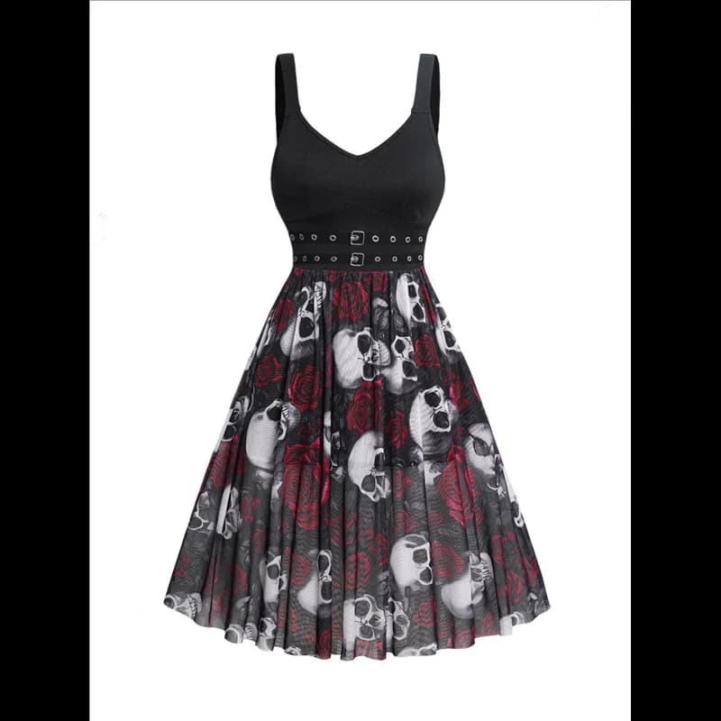 ABRT-Abiti casual estivi e autunnali da donna, abito gotico senza maniche con scollo a V, abito avvolgente fluido a trapezio