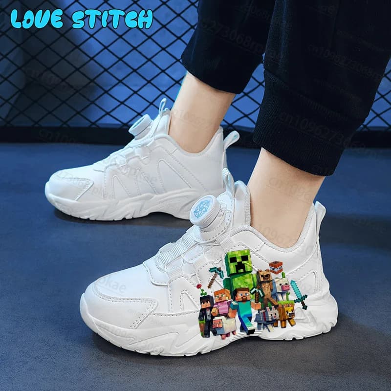 Minecrafts Kids 3D Printing Lightweight Shoes Comfortable Thick Sole Simple Rotating Button Durable Hiking Boots Boys Girls Gift
