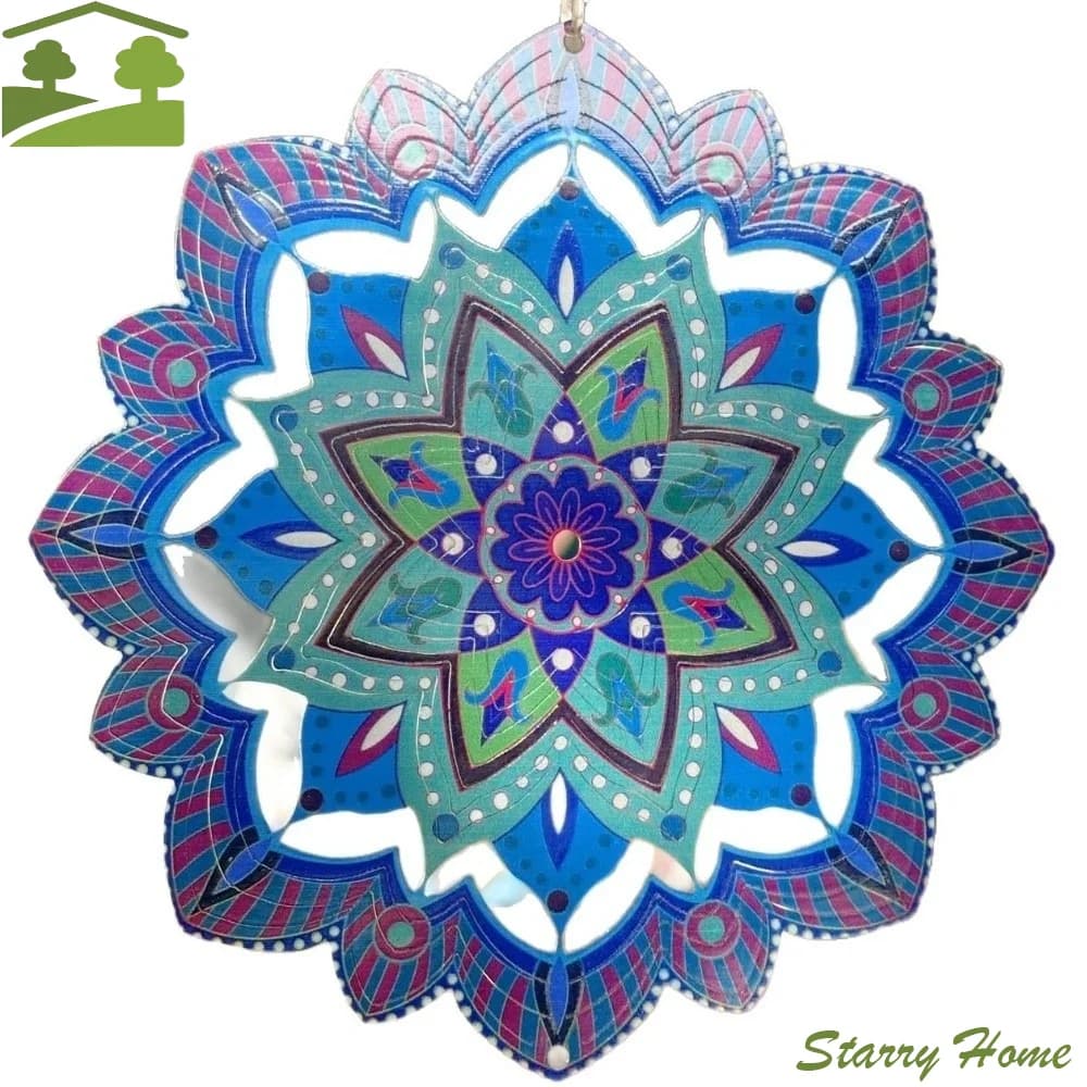 Creative 3D Mandala Wind Chime Butterfly Flower Rotating Pendant Vibrant Color Stainless Steel Wind Spinner Porch Display