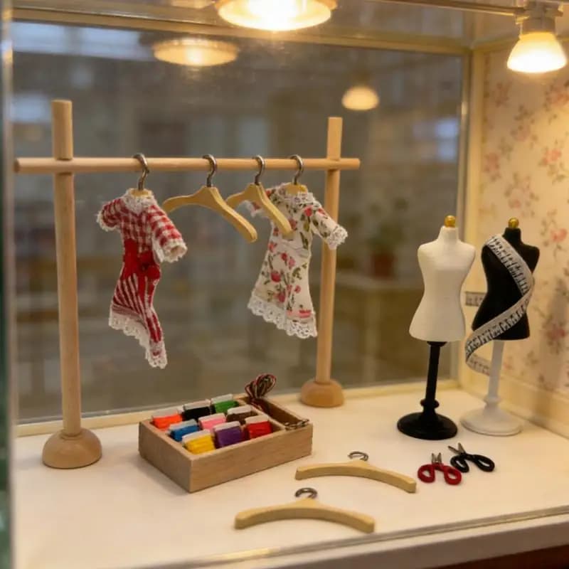 Set di Manichini a Torso in Scala 1:12 per Casa delle Bambole, con Appendiabiti e Accessori per Scenari di Cucito