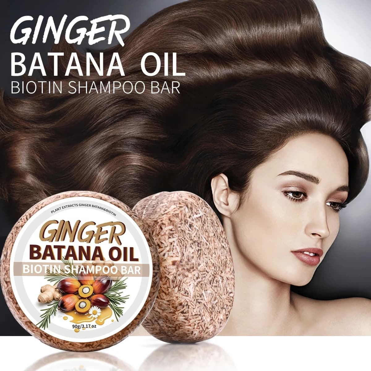 90g/Olio di Batana allo zenzero Shampoo nutriente e detergente per capelli Shampoo alla biotina solida, Shampoo per capelli soffici per uomo e donna estivi al limone