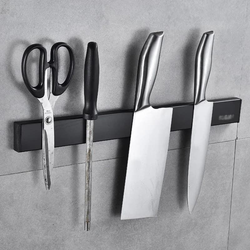 Portacoltelli magnetico per montaggio a parete No Drill coltello da cucina in acciaio inossidabile Block Strip Magnet Chef portacoltelli Santoku giapponese
