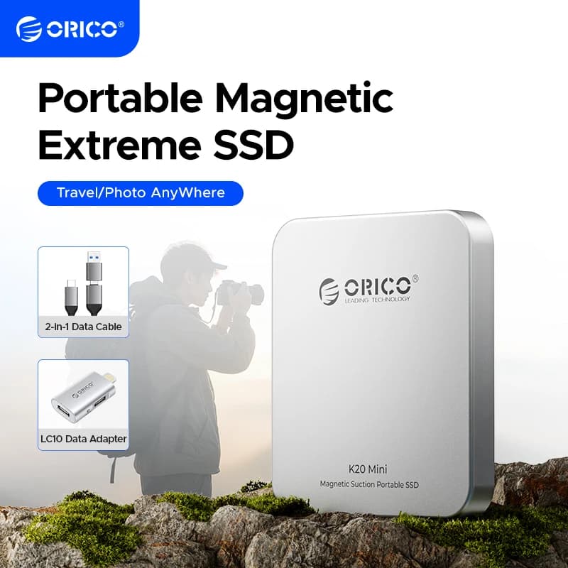 ORICO SSD esterno magnetico per iPhone 17 16 15 14 13 Pro/Max 2000 MB/s 4K 120Kz ProRes HDR Record USB 3.2 Gen 2x2 SSD portatile