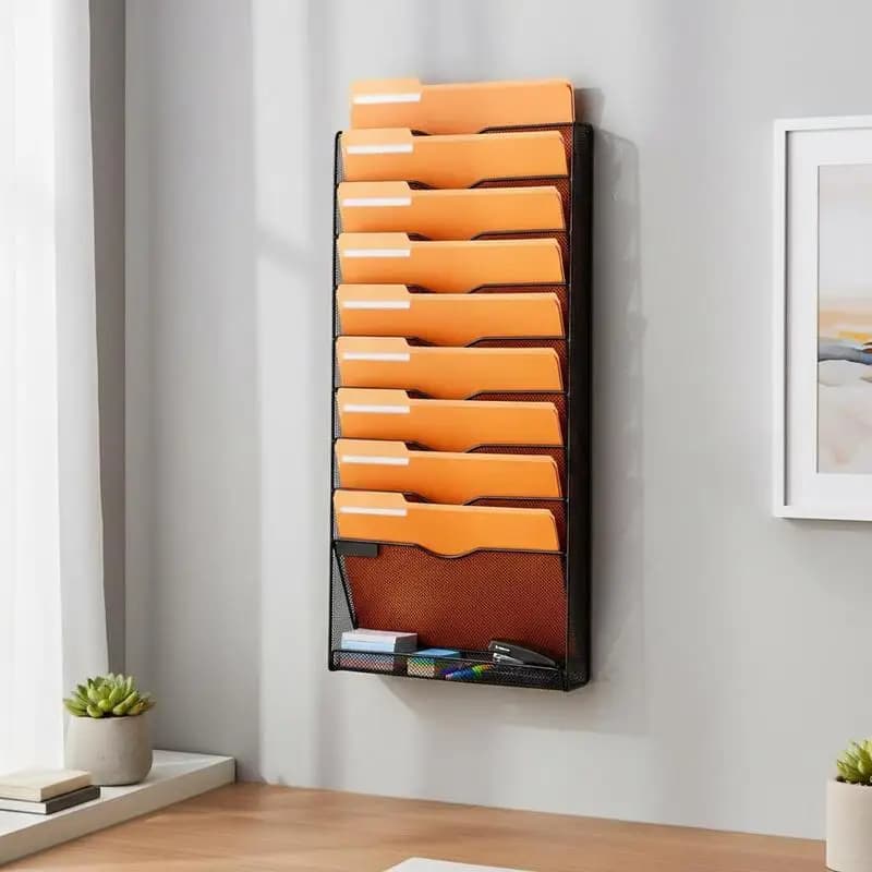 Portadocumenti da Parete, Porta Documenti a Rete con 10 Tasche, Organizzatore da Parete per Riviste, Posta, Carta e Documenti, in Metallo