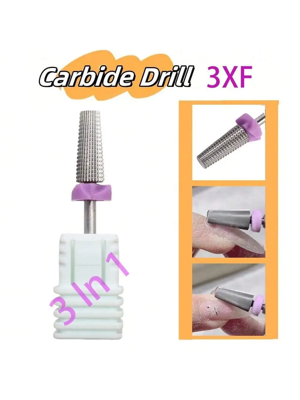 Punta da trapano per unghie in carburo 3XF da 1 pezzo, testa per levigatura per unghie in acciaio al tungsteno per macchina per manicure elettrica, chiodo acrilico professionale