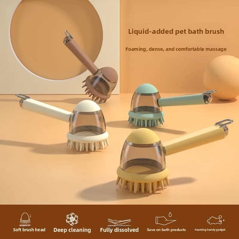 Pet Bath Brush with Shampoo Dispenser, Soft Silicone Massage Grooming Tool for Dogs Cats, 2-in-1