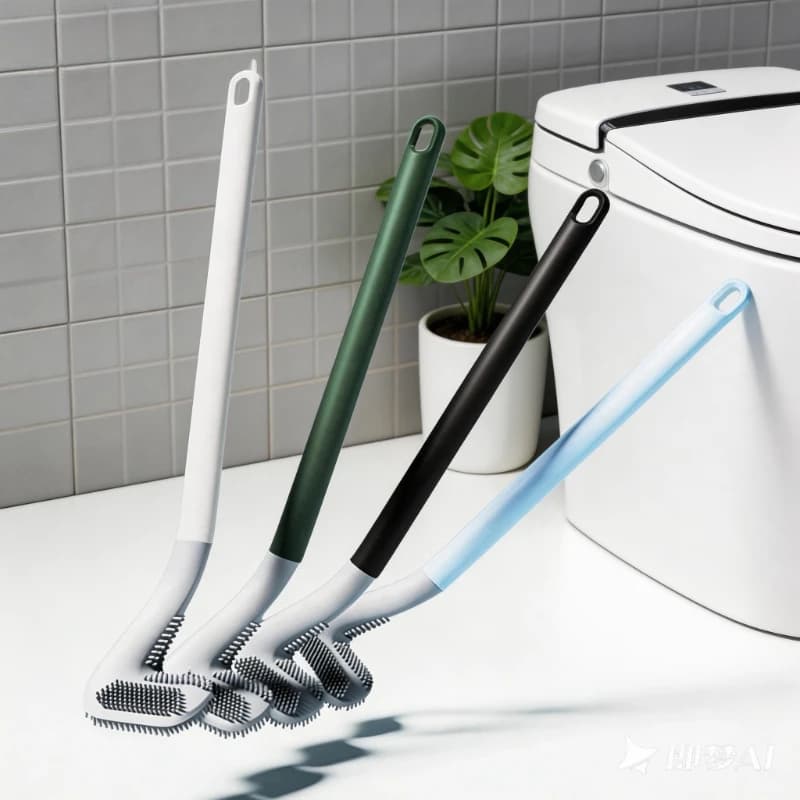 Set di Spazzole per WC in Silicone con Supporto, Spazzola per Pulizia Profonda Montata a Parete, Base Asciugante Senza Angoli Morti per Bagno