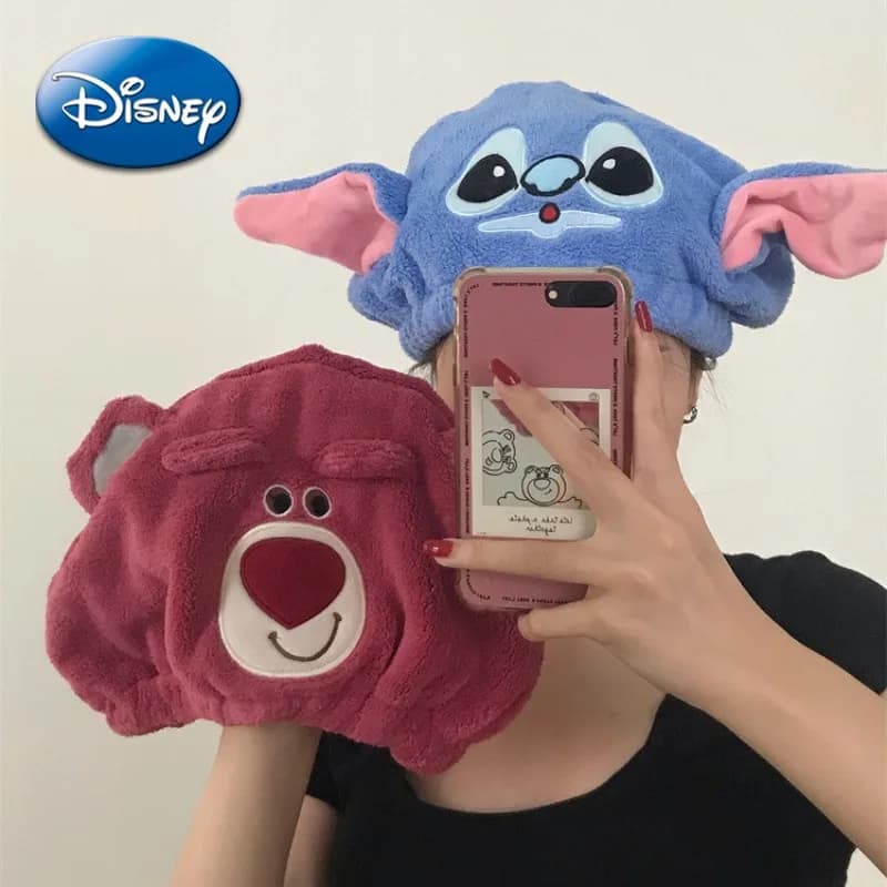 Disney Stitch Asciugamano per capelli Toy Story Lotso Alien Anime Figure Cappello ad asciugatura rapida Berretto super assorbente Avvolgere il bagno Asciugamani Ragazze Donne