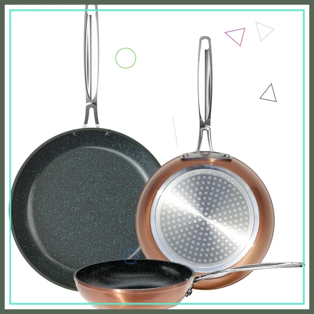 Set di 3 Padelle Forgiate Leggere, Misure 8”, 10”, 12”, Rivestimento Ceramico Ultra Antiaderente, Compatibili con Induzione per Tutti i Piani Cottura