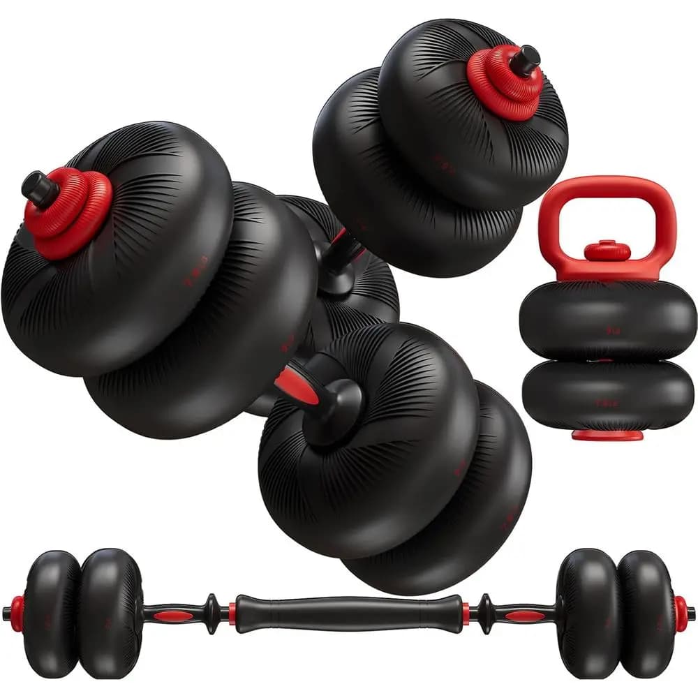 Adjustable dumbbell set with PVC coating, adjustable weight system from 45-67 pounds for home gym, multifunctional like bar, handlebars, kettlebell
