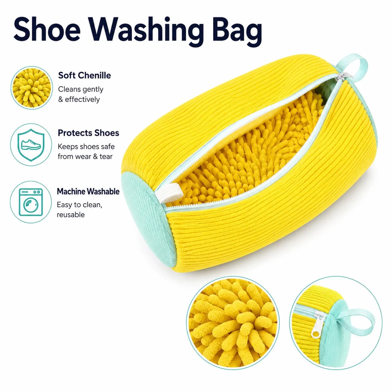 Polyester Shoe Wash Bag Padded Mesh Laundry Protector with Fluffy Fibers for Washing Machine Drying Sneakers Home Storage Use
