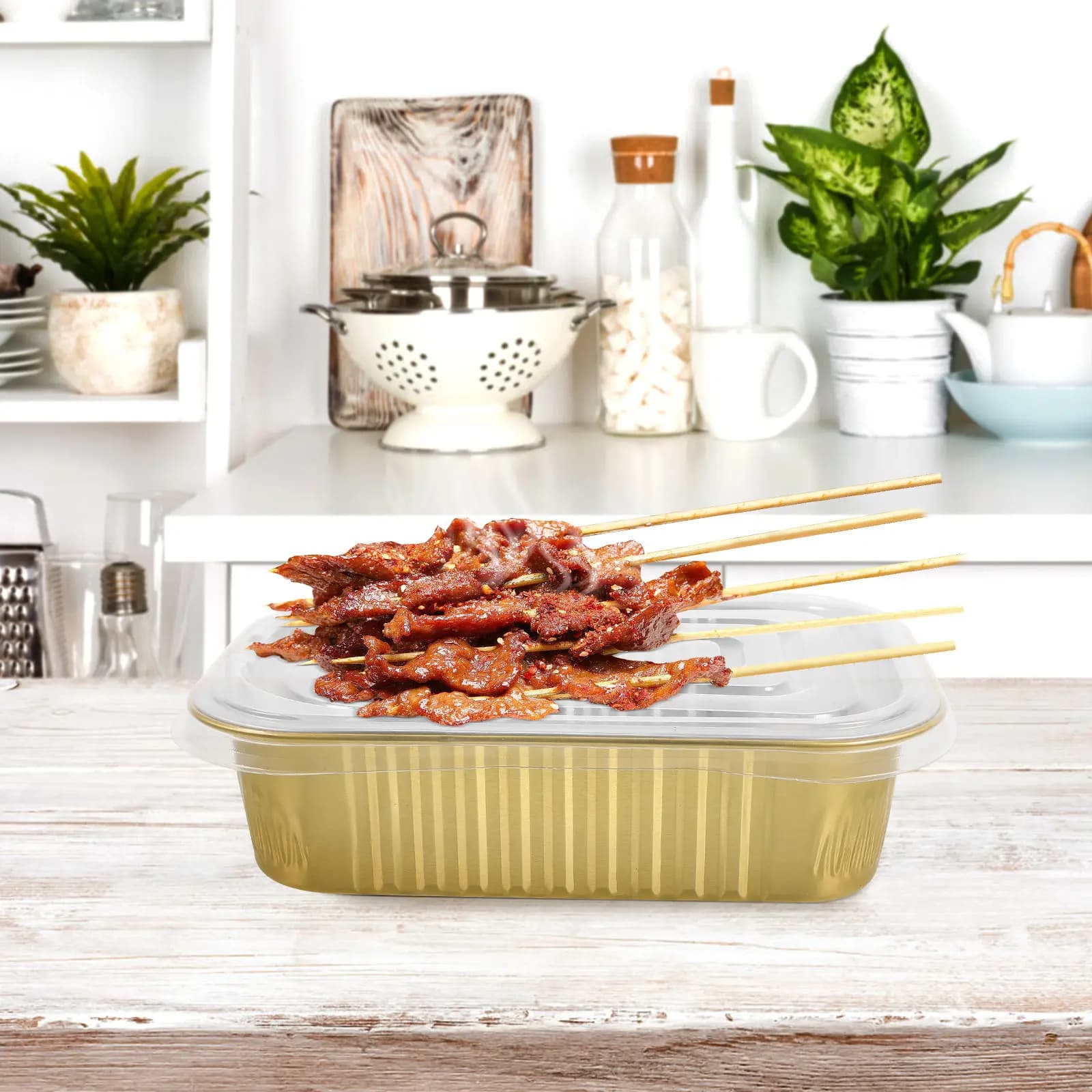 10 Set di Vaschette in Alluminio con Coperchio, Resistenti, Adatte per Microonde e Friggitrice ad Aria, Usa e Getta, per Cottura, Grigliate, Picnic e Campeggio