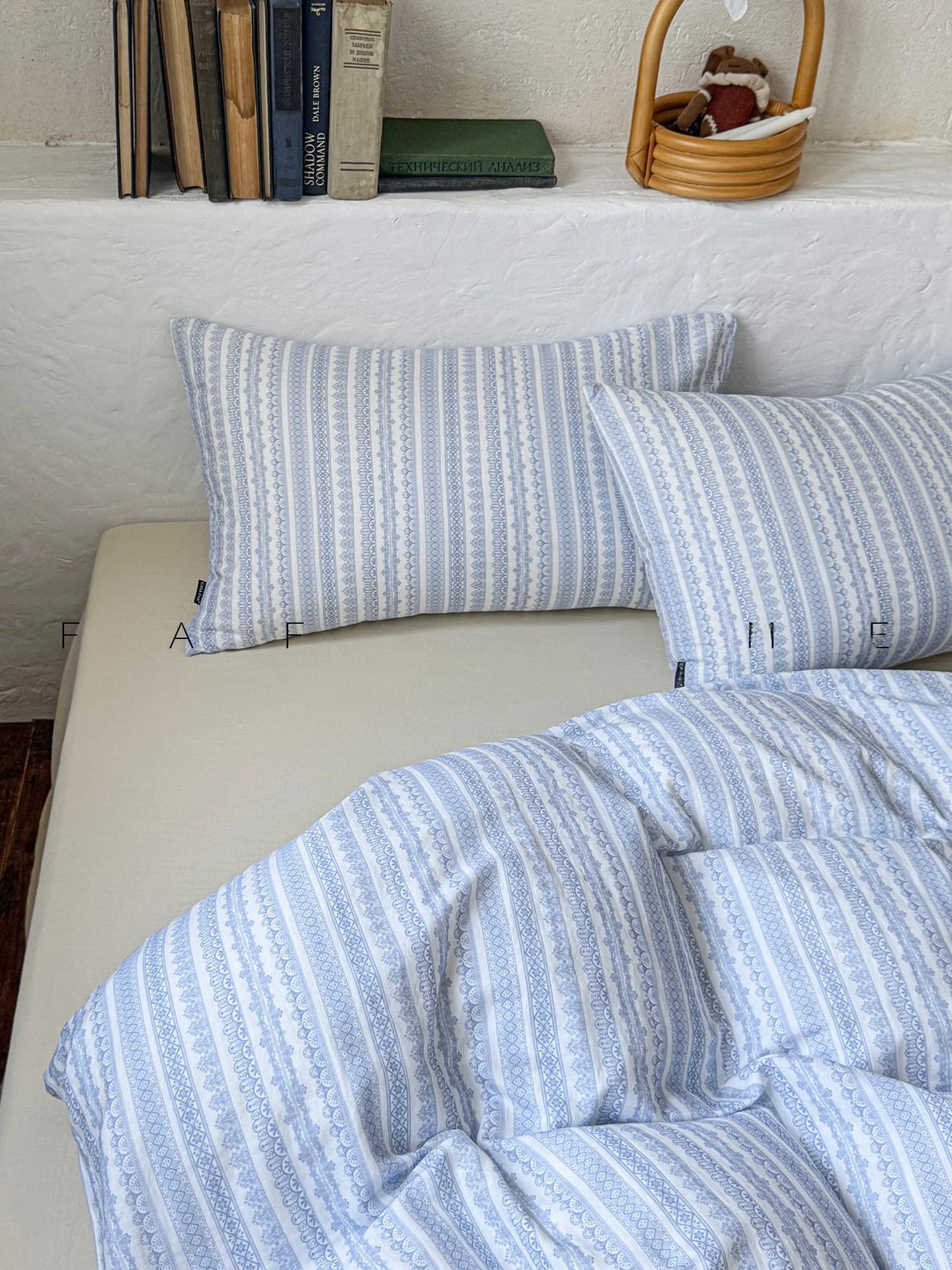 Set di Biancheria da Letto a Righe in Puro Cotone Morbido, 4 Pezzi, Copripiumino, Lenzuolo, Lenzuolo con Angoli, Tessuto a Doppio Strato, Delicato sulla Pelle, Stile Francese