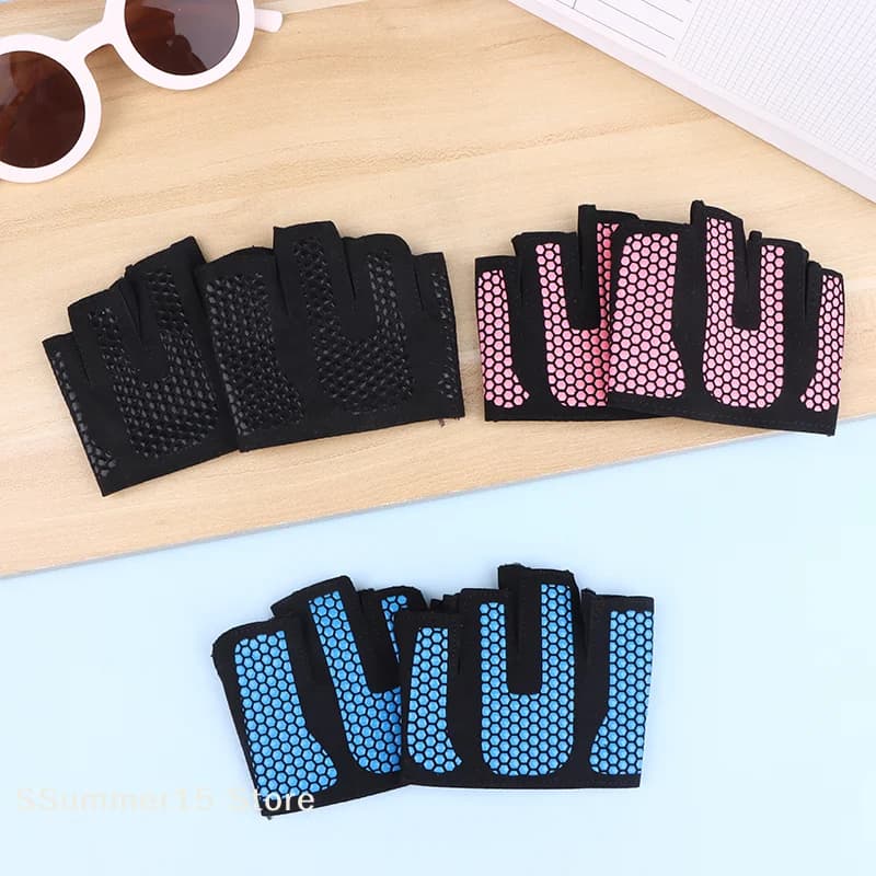 【R】Gym Fitness Four-finger Half Finger Gloves Silicone Workout Glove Pull Up Power Weight Lifting Grips Hand Plam Protector