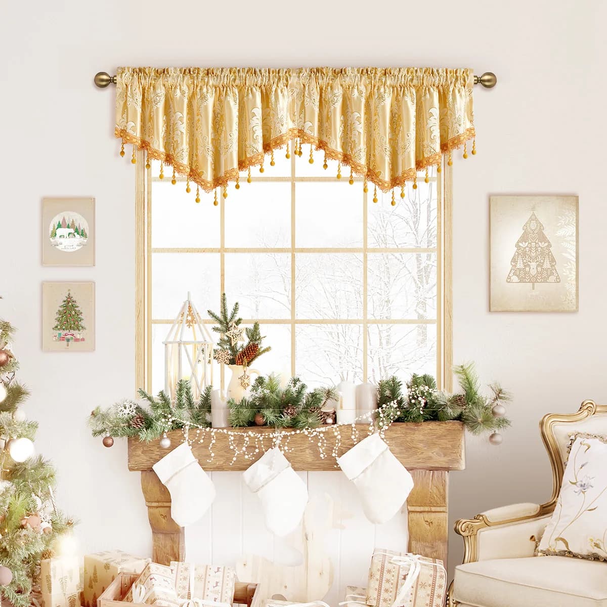 Mantua for 1 piece luxury European style curtains, auction pocket, short curtain for jacquard fabric windows with beads edges for living room