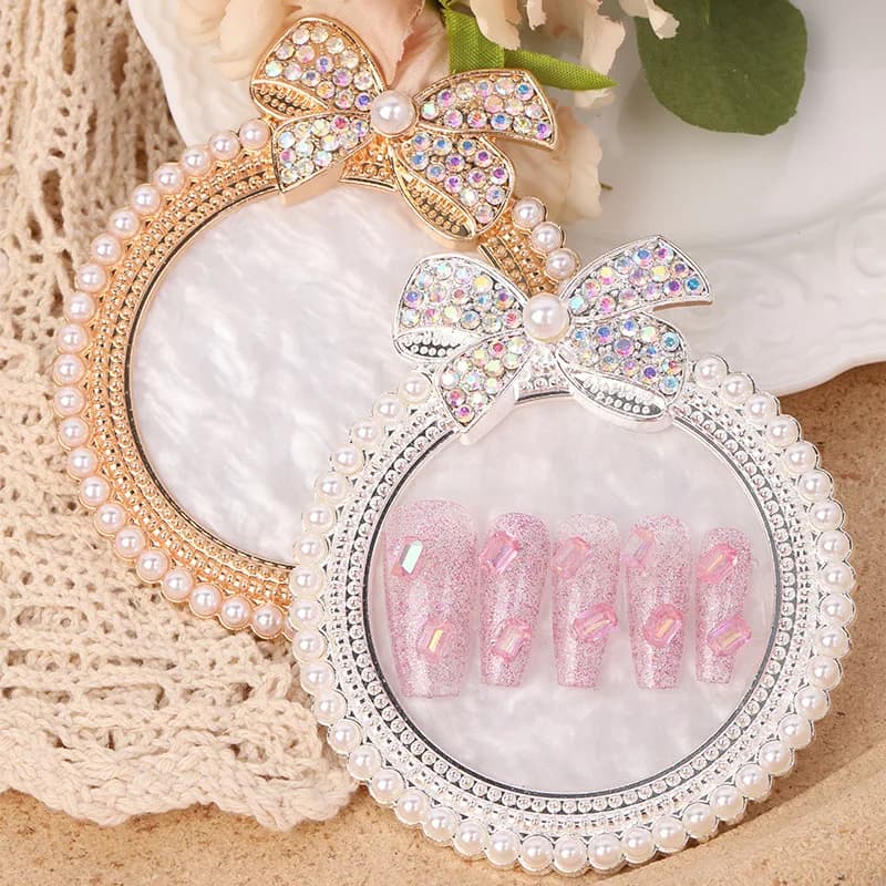 Tabellone per nail art in resina di agata con strass scintillanti e fiocco, tavolozza di smalti gel per vernice per unghie