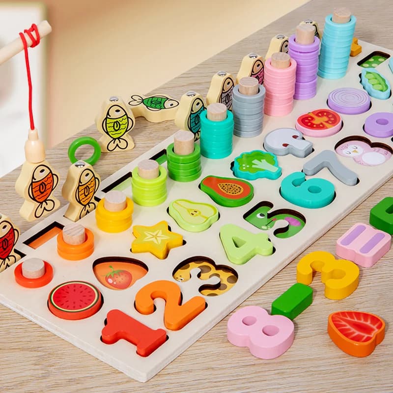 Preschool Children Educational Toys Wooden Montessori Fruits Vegetables Magnetic Fishing Digital Shape Matching Blocks toys