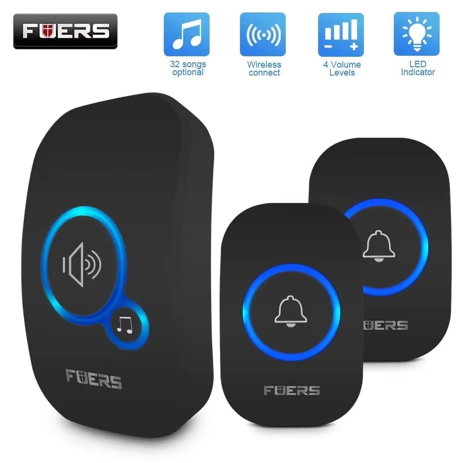 Fuers Campanello senza fili Kit campanello per porta impermeabile Campanello di benvenuto Campanello per porta di casa Intelligente 32 brani Melodie Suono e LED