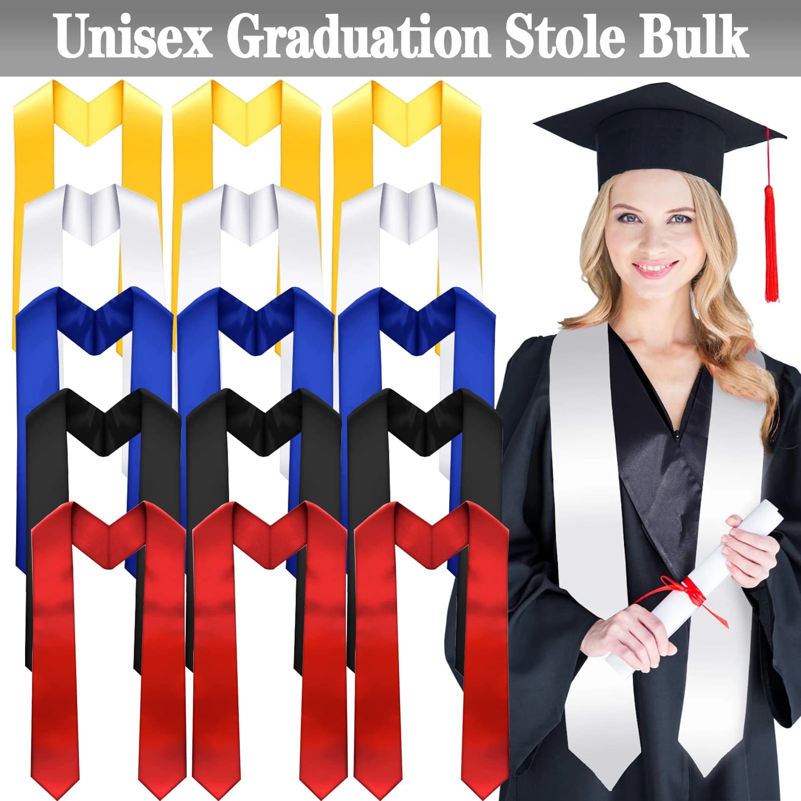 12-100 Stola da laurea unisex Sublimazione sfusa Cintura da laurea vuota Pianura 70 pollici Stola da laurea fai da te per studenti