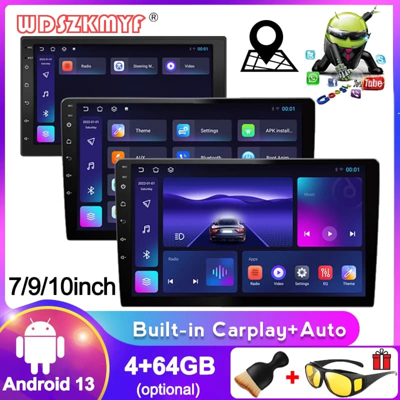 Universale Android13 7 9 10 pollici Autoradio GPS Radio Ricevitore Stereo Lettore 64G Lettore Multimediale Wireless CarPlay Android Auto