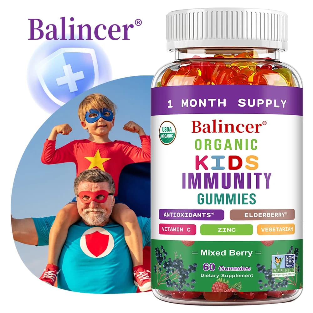 Organics Immunity Gummies for Kids,with Vitamin C,Zinc,Elder Berry Extract,Antioxidant & Overall Wellness,Non-GMO,Gluten Free