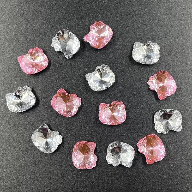 20 pieces Hello Kitty Diamonds Pink White Crystal Nail Art Backpack Jewellery Case Jewelry Decoration Women's DIY Wholesale