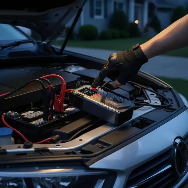 Avviatore di emergenza portatile con compressore d'aria 12V per auto a benzina, pompa per pneumatici auto 150 PSI, con luce LED e manometro