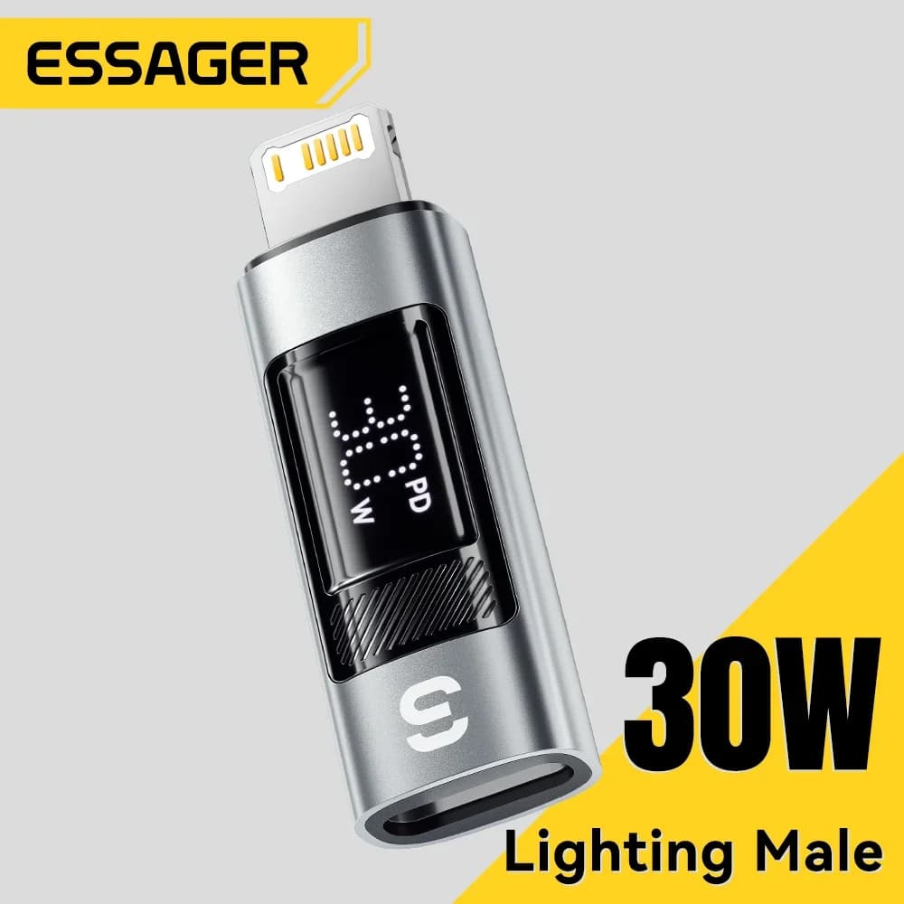 Essager Tipo C a Illuminazione Adattatore OTG Display digitale Ricarica rapida Tipo-C Femmina a Lightning Connettore maschio per iPhone 15 14