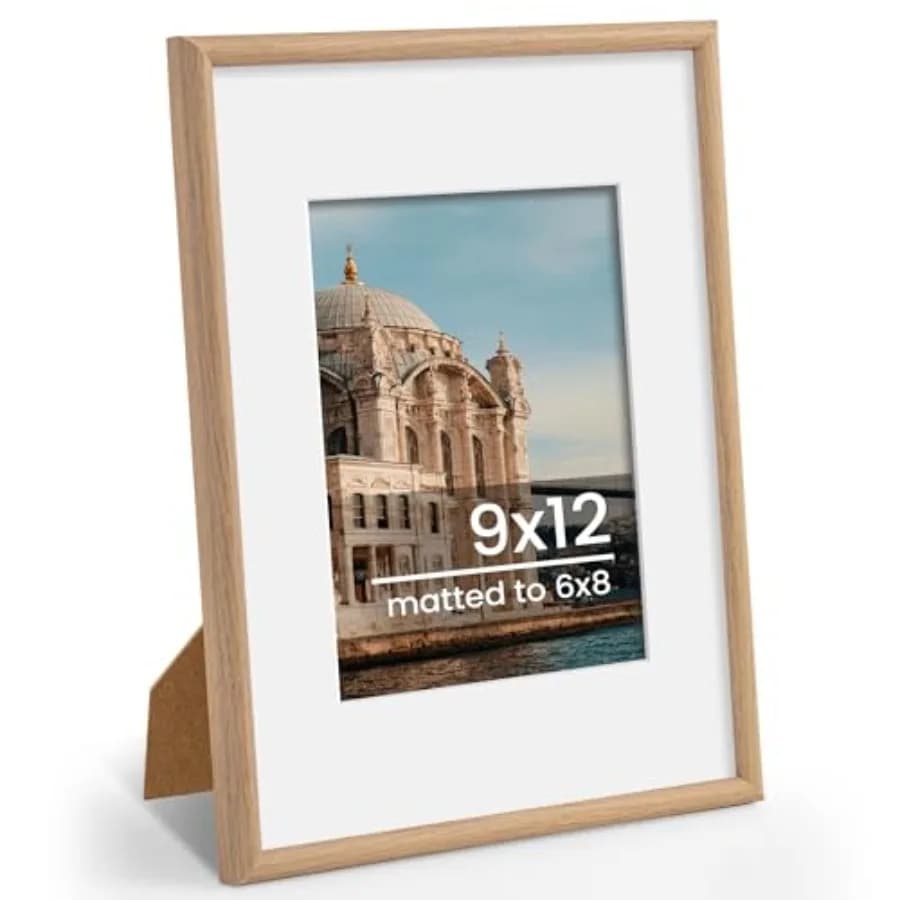 Cornice per Foto 9x12, Espositore per Immagini 6x8 con Passepartout o 9x12 Senza Passepartout, Cornice per Foto da Parete e da Tavolo, Confezione da 1