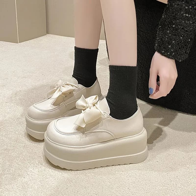 New Casual Women's Mary Jane Shoes Autumn 2026 Butterfly Knot Versatile Thick Bottom Heightening Platform Leisure Flat Sneakers