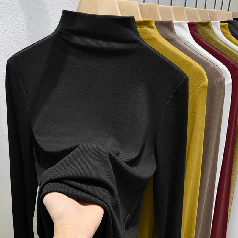 T-shirt da donna a maniche lunghe taglie forti, girocollo in maglia, design semplice ed elegante, per primavera autunno
