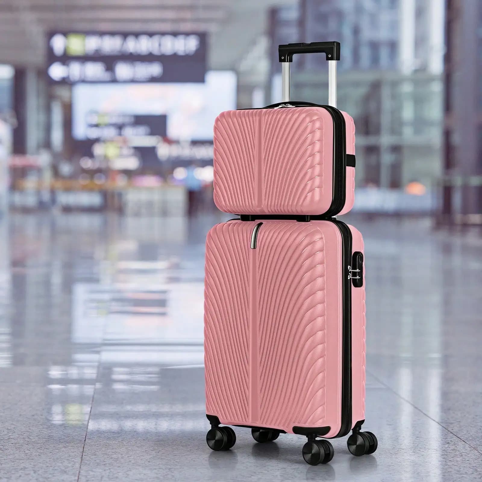 2-Piece Lightweight Carry-On Spinner Luggage Set,Shell Pattern Rose Gold