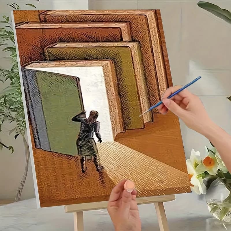 [Professional Art Use] 1 Set of Digital Oil Painting Kit Suitable for Adult Beginners - Equipped with Acrylic Paint, Canvas, 3 B