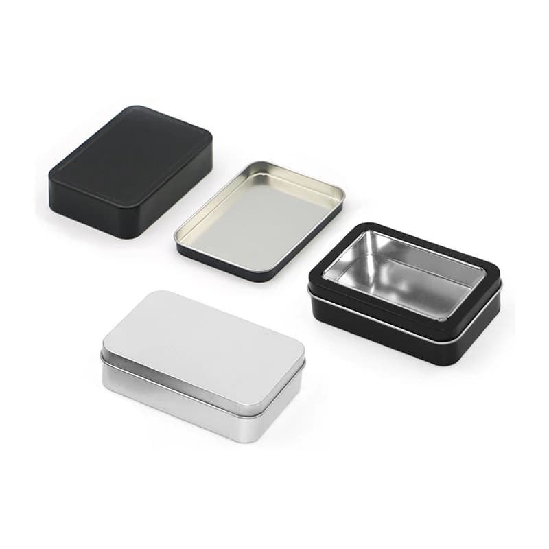 Scatola portaoggetti per carte da gioco rettangolare in metallo argento nero Custodia per carte collezionabili Scatola vuota in banda stagnata per dadi Tarocchi Monete Caramelle